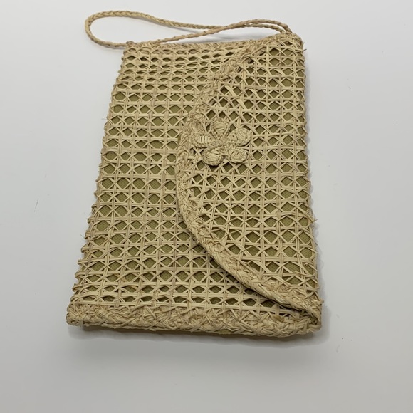 Straw Intertwined Cream & Tan Vintage Wristlet | Eco-Friendly Vegan Wallet Bag - Picture 2 of 7